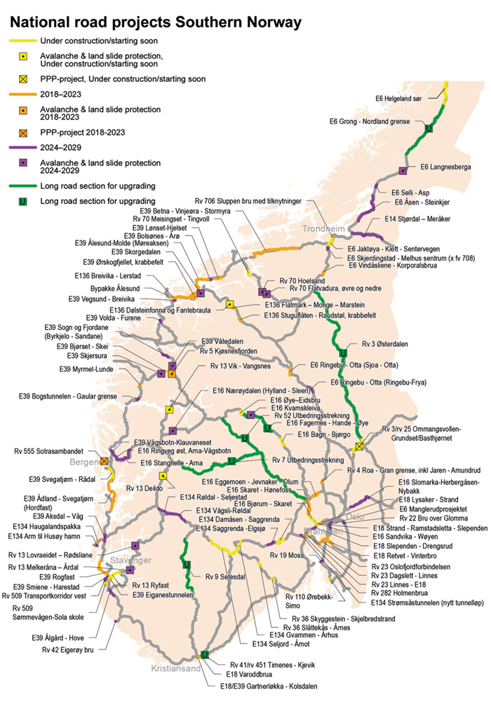 Figure 6.2 National road projects in Southern Norway