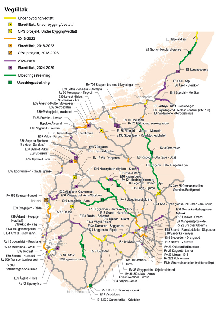 Figur 13.2 Riksvegprosjekter i Sør-Norge
