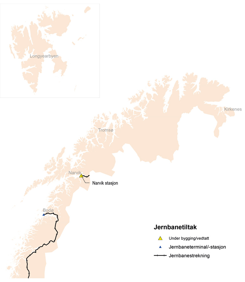 Figur 13.7 Jernbaneprosjekter i Nord-Norge
