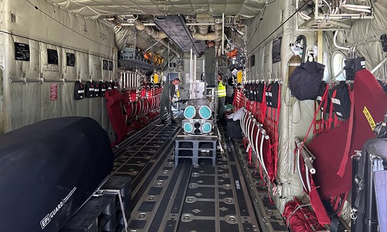 Inside a Hercules aircraft for medical transport