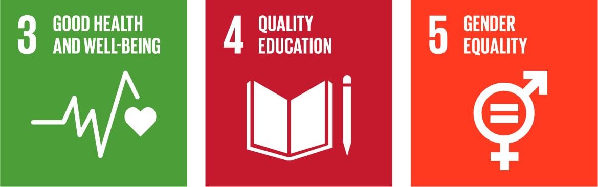 3 Good health and well-being, 4 Quality education and 5 Gender equality.