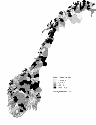 Figur 5-17 Vekst i folketallet 1990-2000. Prosent.