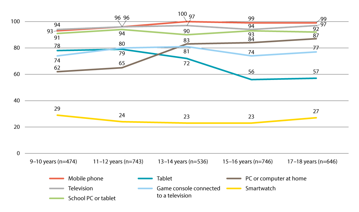 Figure 2.5 Percentage with access to equipment. Grouped by age
