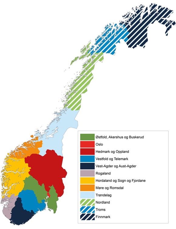 Figur 5.1 Framlegg til ny inndeling av regionalt folkevalt nivå

