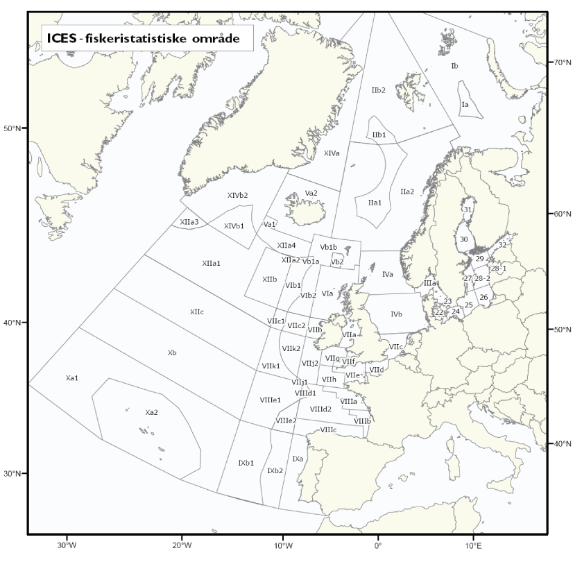 Figur 2.3 ICES sine fiskeristatistiske område
