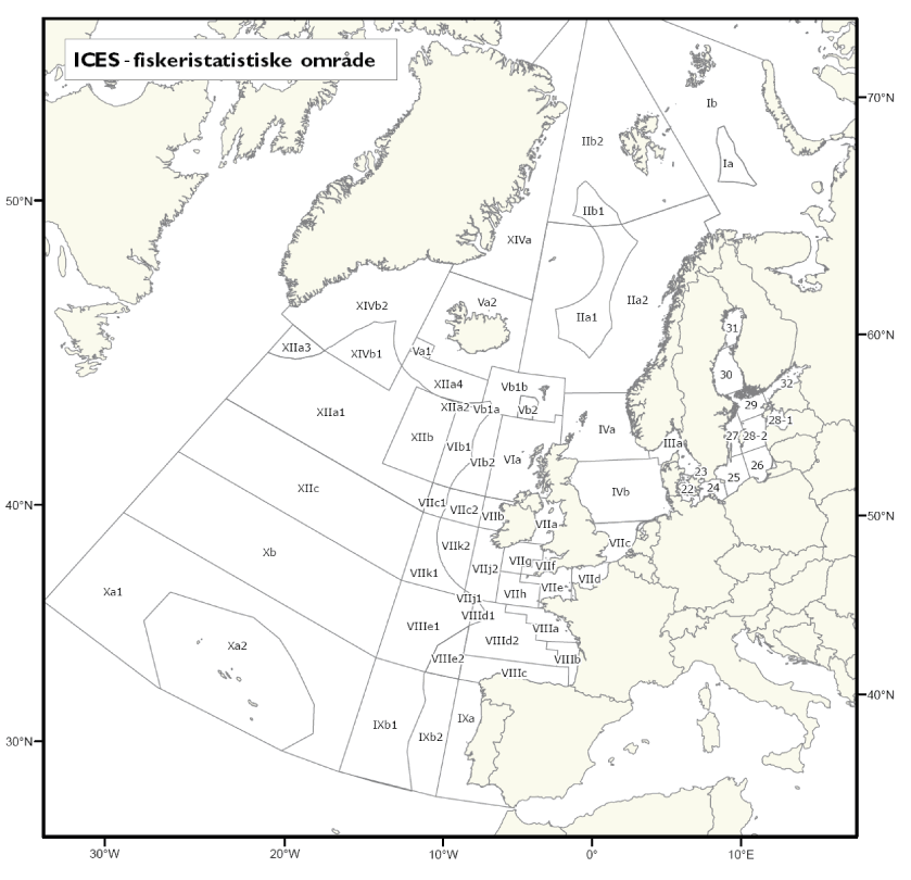 Figur 2.3 ICES sine fiskeristatistiske område
