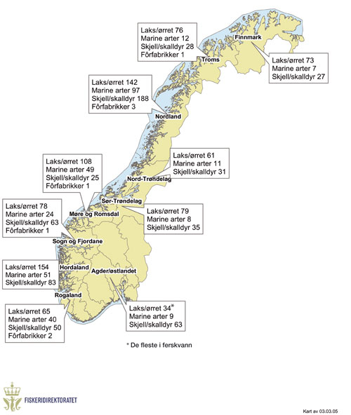 Figur 9.2 Fordeling av oppdrettskonsesjoner.