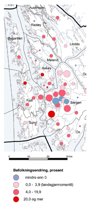 Figur 3.10 Bergensregionen (sentrale del), befolkningsendring 1995 – 2002
