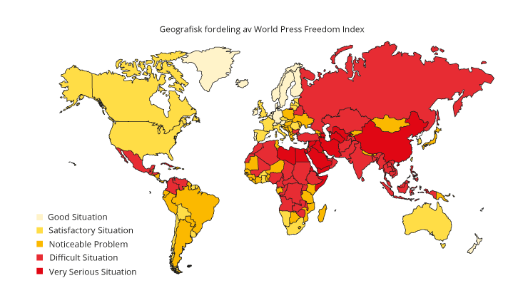 Figur 9.10 Geografisk fordeling av World Press Freedom Index
