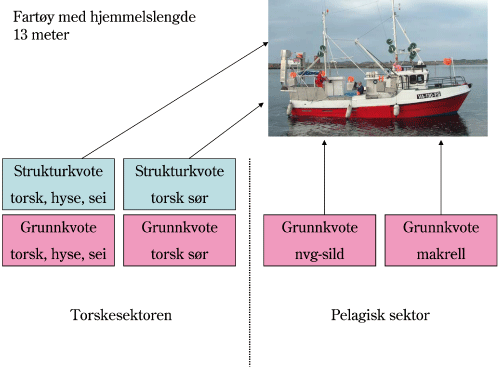 Figur 4.11 Eksempel på struktureringsmuligheten innenfor torskesektoren for fartøy med hjemmelslengde 13 meter