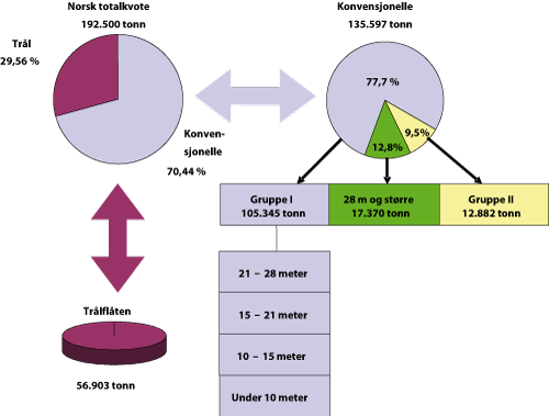 Figur 4.2 Fordeling av totalkvote for torsk nord for 62°N i 2007