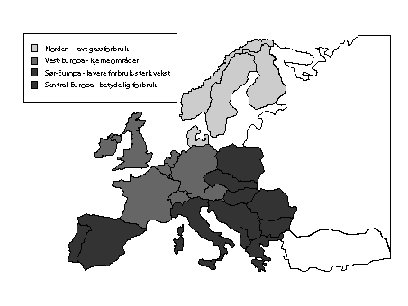 Figur 5-6 Geografisk inndeling av det europeiske gassmarkedet