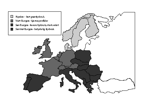 Figur 5-6 Geografisk inndeling av det europeiske gassmarkedet