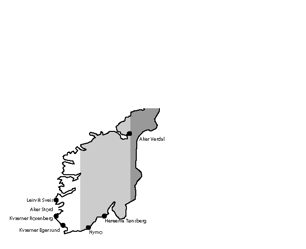 Figur 6-3 Beliggenheten til de største norske offshoreverftene