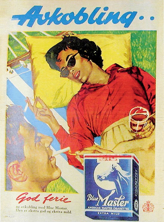 Figur 6.4 Savoy med aktivt dobbelt filter.
  
 J.L. Tiedemanns tobaksfabrik, 1973. Annonsene bringer bilder av
 kvinner som selv røyker.