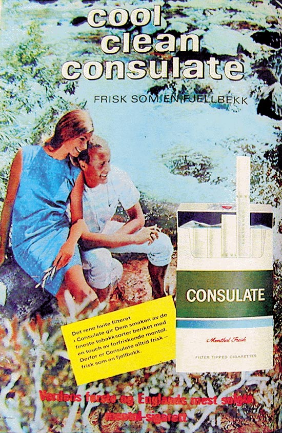Figur 6.7 Fire typer å velge mellom.
  South
 State. J.L. Tiedemanns tobaksfabrik, 1974. Annonsen inneholder kun
 produktinformasjon og gir ingen assosiasjoner i tillegg.