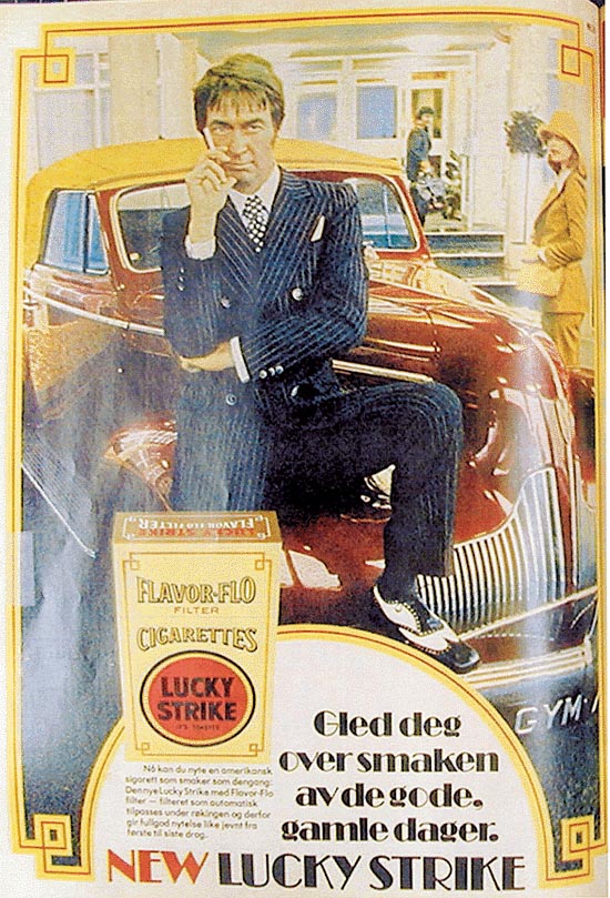 Figur 6.24 Det skal være hvit i år
 har vi hørt.
  Egberts, 1972. Tykk sigarett mellom
 fuktige, røde kvinnelepper gir assosiasjoner til sex.