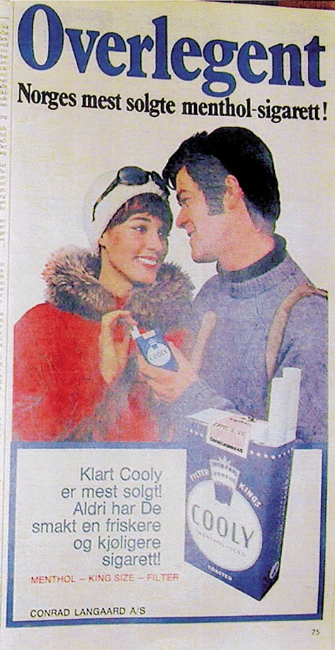 Figur 6.26 Lucky Strike,
  J.L. Tiedemanns tobaksfabrik,
 1974. Produsert av Brown & Williamson. Med valget av sigaretter
 kan du uttrykke en kulturell kode.