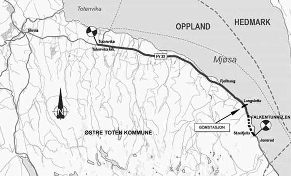 Figur 2.2 Prosjektet fv 33 Skreifjella – Totenvika