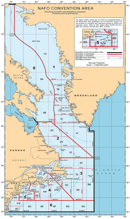 Figur 3.2 NAFO sitt konvensjonsområde