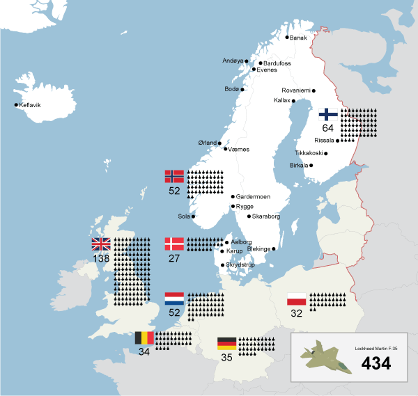 Figur 14.7 Finsk og svensk NATO-medlemskap endrer rammebetingelsene for samarbeid om sikkerhet og forsvar i Nord-Europa. Landene som er avbildet vil disponere flere hundre F-35 femtegenerasjons kampfly. Dette åpner for spredningskonsepter og større mulighet for...