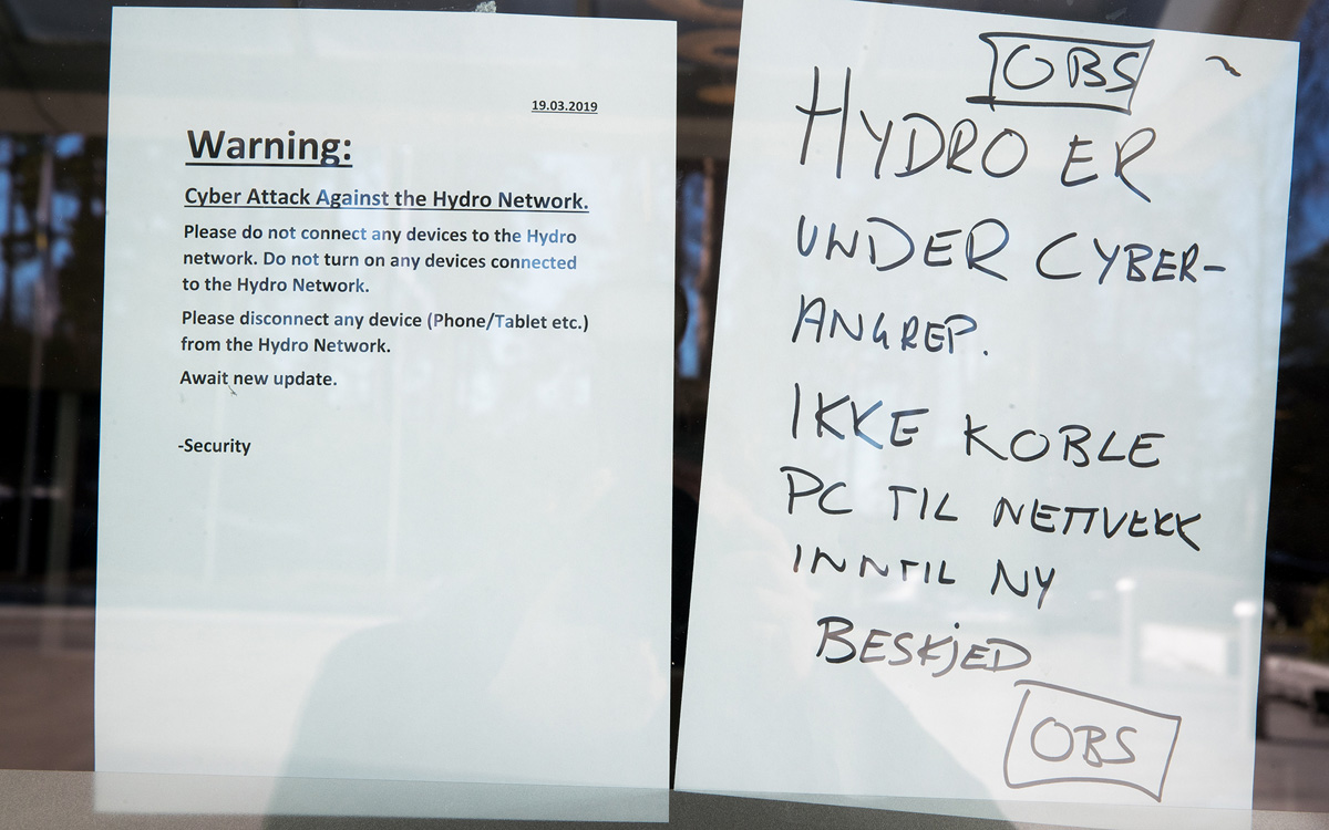 Figur 5.2 Selskapet Norsk Hydro ble utsatt for et omfattende cyberangrep i mars 2019. Angrepet påvirket hele nettverket i selskapets globale organisasjon og de estimerte totale kostnadene var rundt 800 millioner kroner.