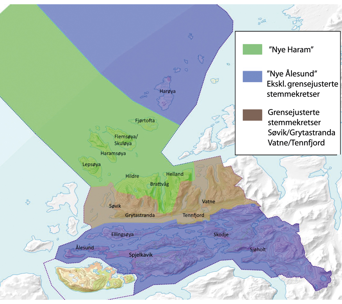 Figur 5.1 Kart som viser Ålesund kommunes forslag til nye kommunegrenser ved deling av Ålesund
