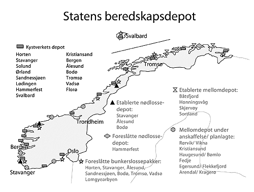 Figur 6.5 Oversikt over statens beredskapsdepoter