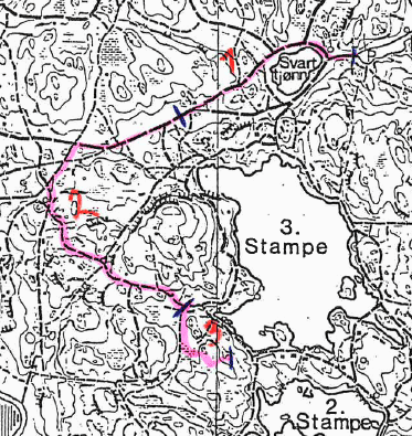 Figur 8.2 Kart over etapper gått opp med Andersens medvirkning 21. desember 2001.