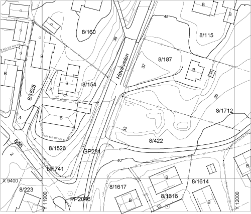 Figur 10.1 Utsnitt av teknisk kartverk i målestokk 1:1000