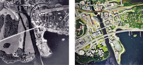 Figur 4.4 Bilder fra Sandvika, Bærum kommune, i 1937 og 1995