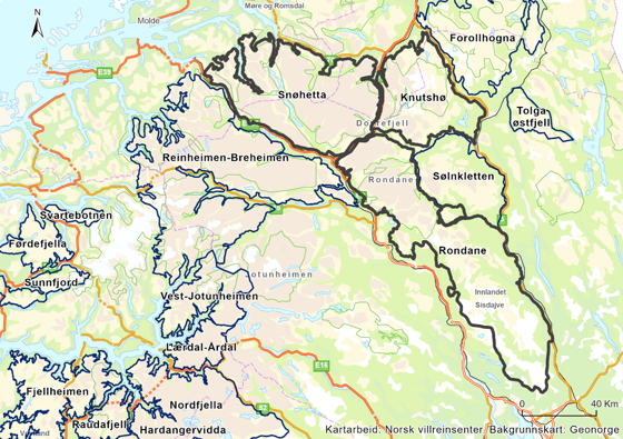 Kart over villreinområder