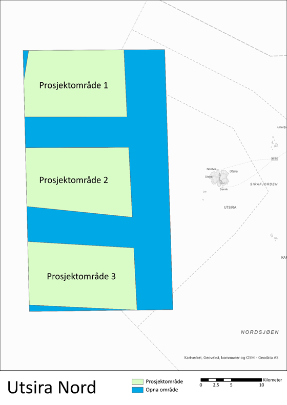 Illustrasjon over prosjektområder i Utsira Nord.