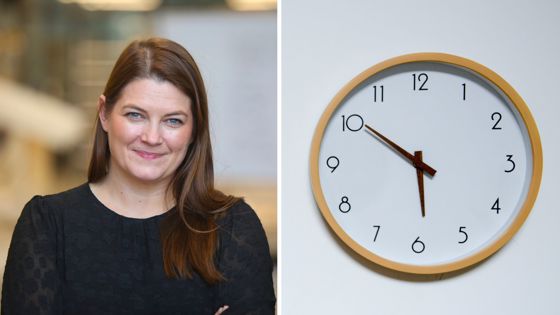 Næringsministeren og en klokkeillustrasjon