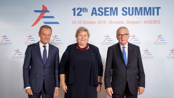Presidenten i Europarådet, Donald TUSK, statsminister Erna Solberg, og presidenten i Europakommisjonen Jean-Claude Juncker.