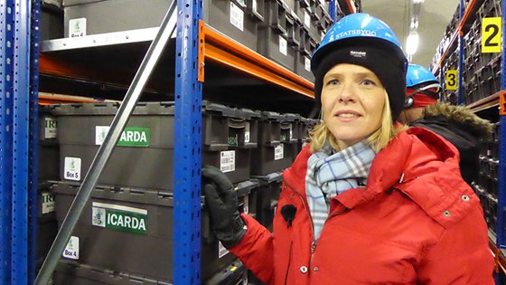 Landbruks- og matminister Sylvi Listhaug på besøk i Svalbard Globale frøhvelv.