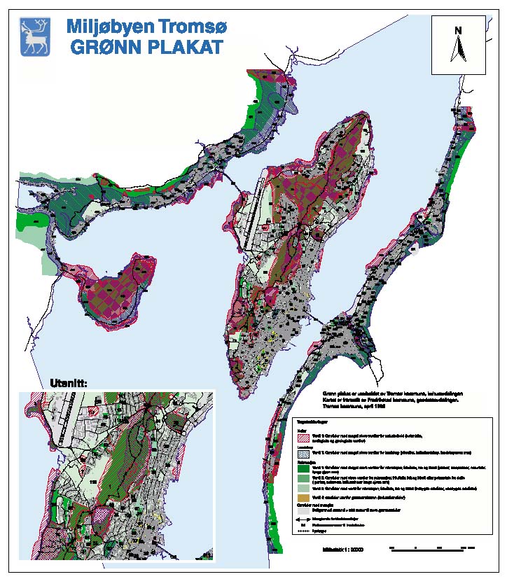 Figur 7.2 «Grøn plakat» er ein metode for å kartleggje
 grøntstrukturen i byar og tettstader.