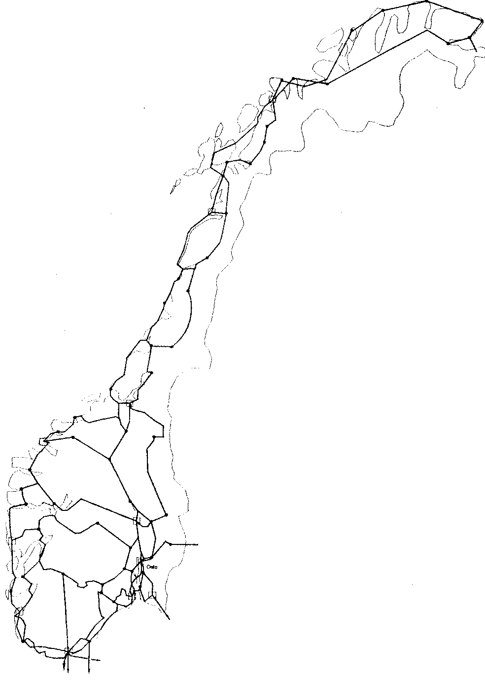 Figur 4.1 Hovedtraseer for telekommunikasjon i Norge (transportnettet)