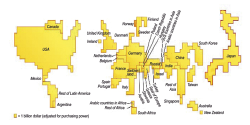 Figure 8.2 World measured in terms of research efforts. USD million, purchasing
 power-adjusted