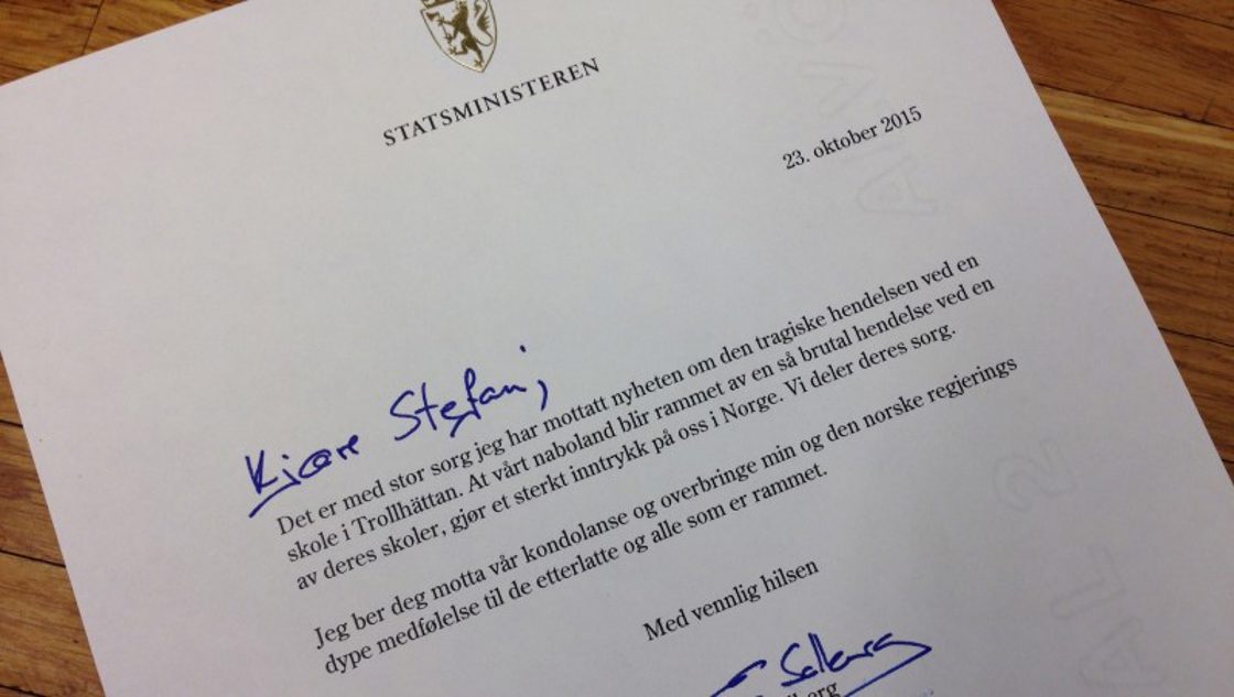 Kondolansebrev til Stefan Löfven