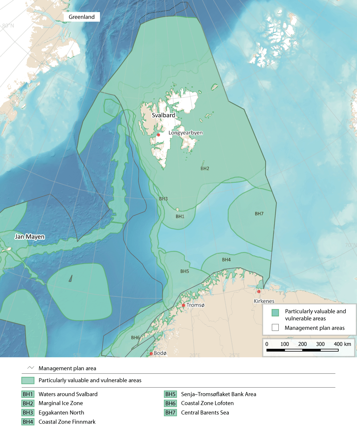 Figure 4.1 Particularly valuable and vulnerable areas in the Barents Sea-Lofoten management plan area. Note that some of the areas overlap
