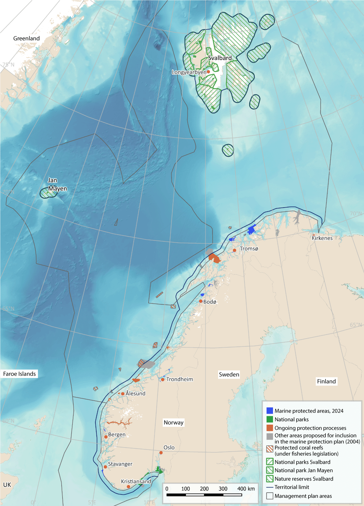 Figure 4.15 Map showing area-based conservation measures (both established and candidate areas) in Norwegian waters.