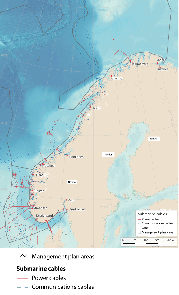 Figure 7.10 Map of submarine communications and power cables.