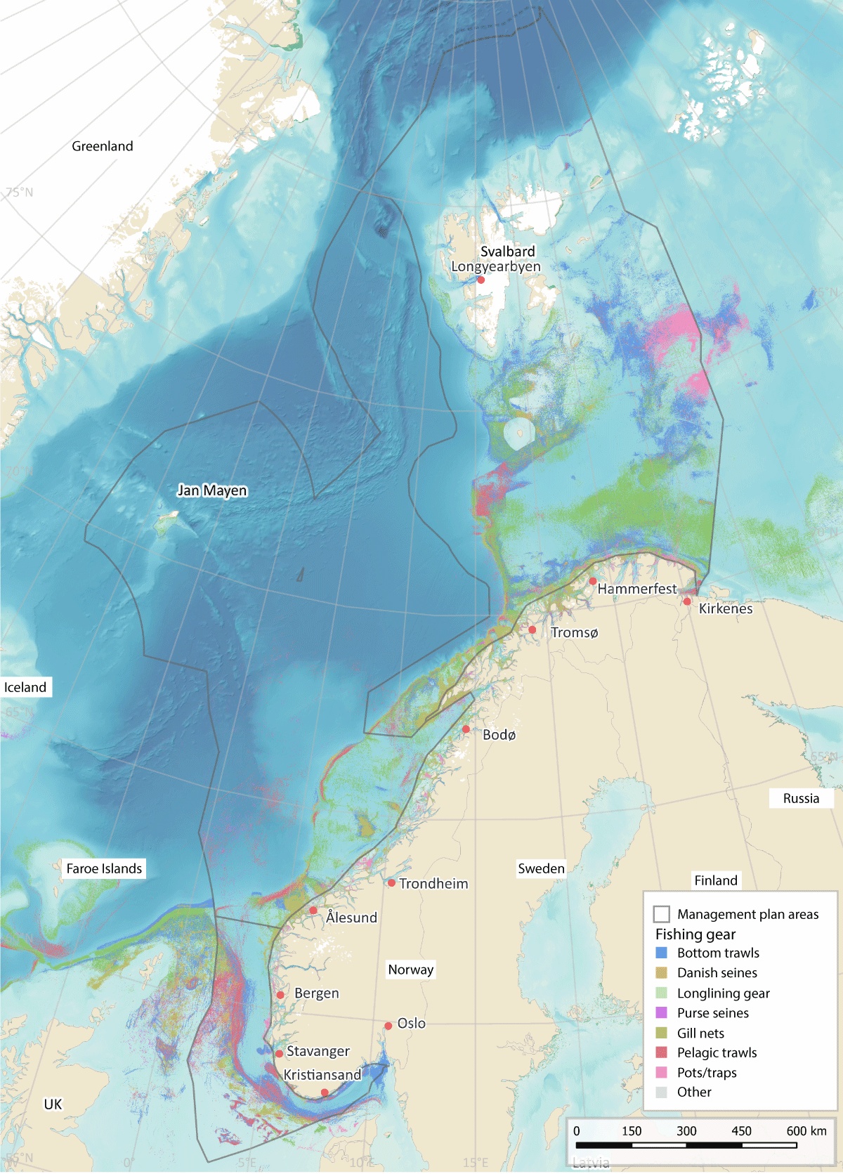 Figure 7.3 Map of fisheries activity in Norwegian waters