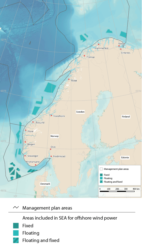 Figure 7.6 The twenty areas included in the strategic environmental assessments for offshore wind power.