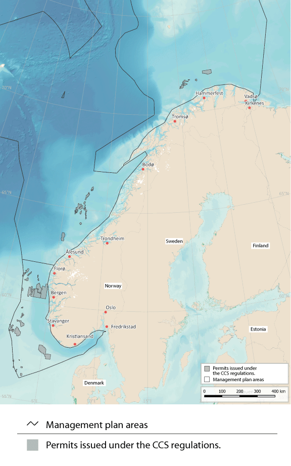 Figure 7.7 Areas allocated for CO2 storage under the seabed.