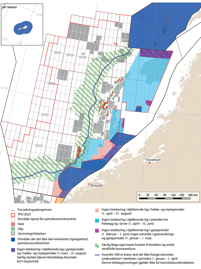 Figur 10.2 Områdespesifikke rammer for petroleumsvirksomhet i Norskehavet.