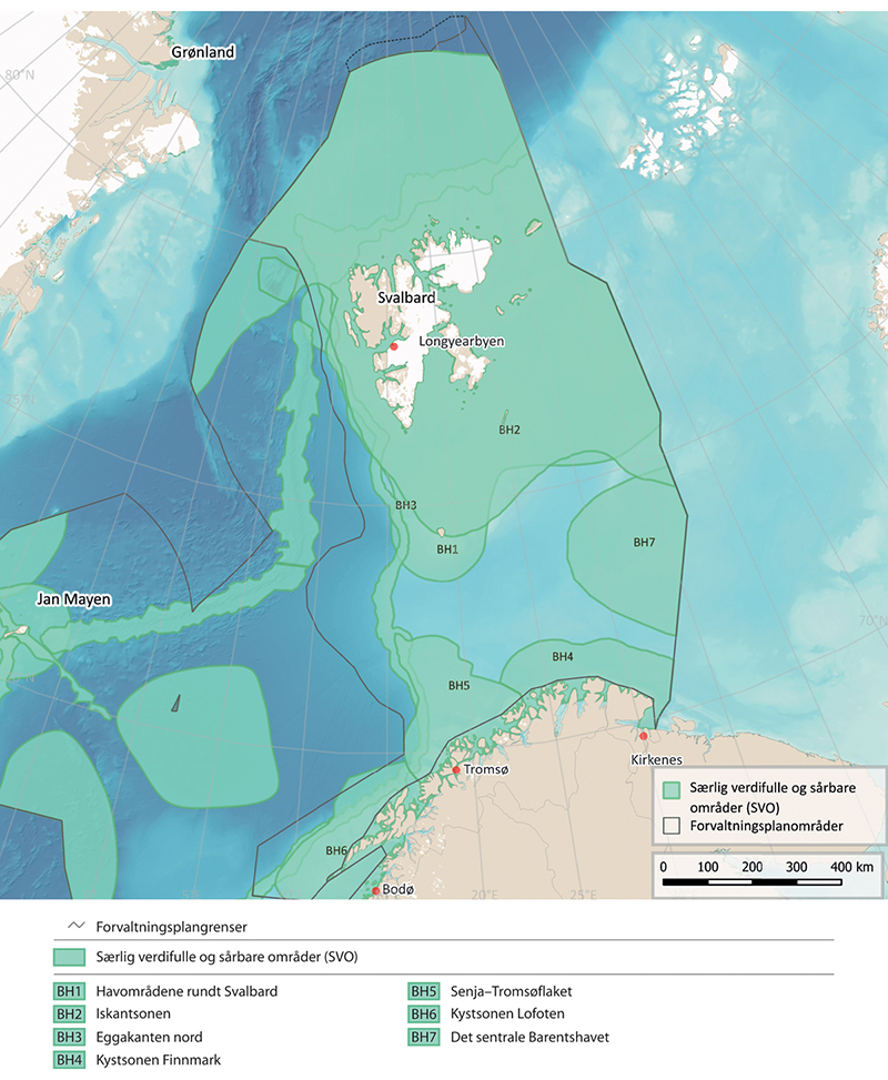 Figur 4.1 Særlig verdifulle og sårbare områder i Barentshavet–Lofoten.
