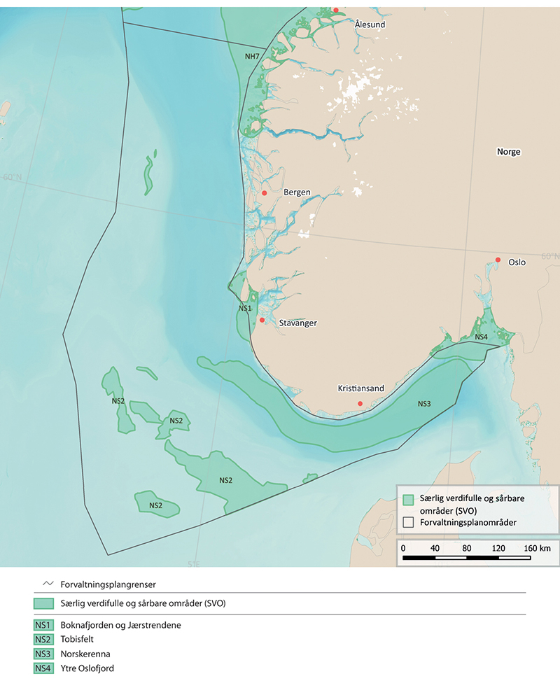 Figur 4.10 Særlig verdifulle og sårbare områder i Nordsjøen og Skagerrak. 