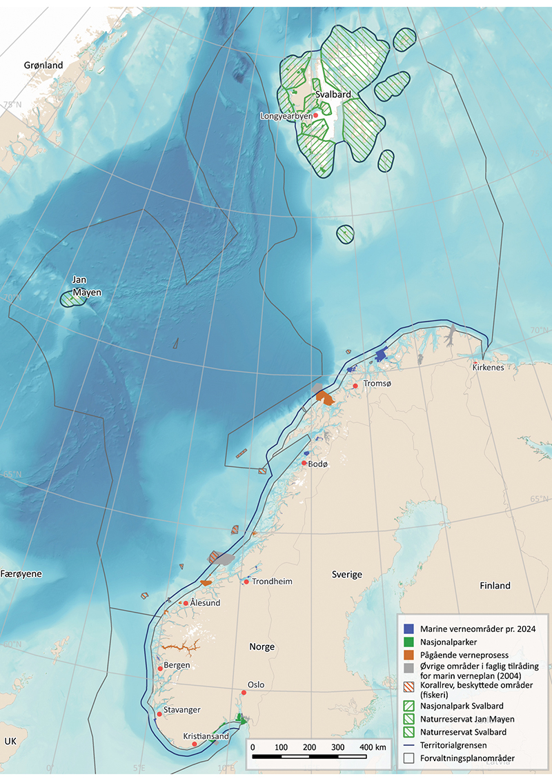 Figur 4.15 Kart over etablerte verneområder og kandidatområder i norske havområder.